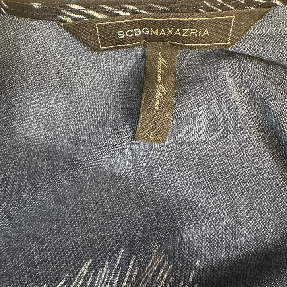 BCBGMAXAZRIA Adele Midnight Wrap Dress SZ L Navy Blue White Printed Long Sleeve - Picture 7 of 10